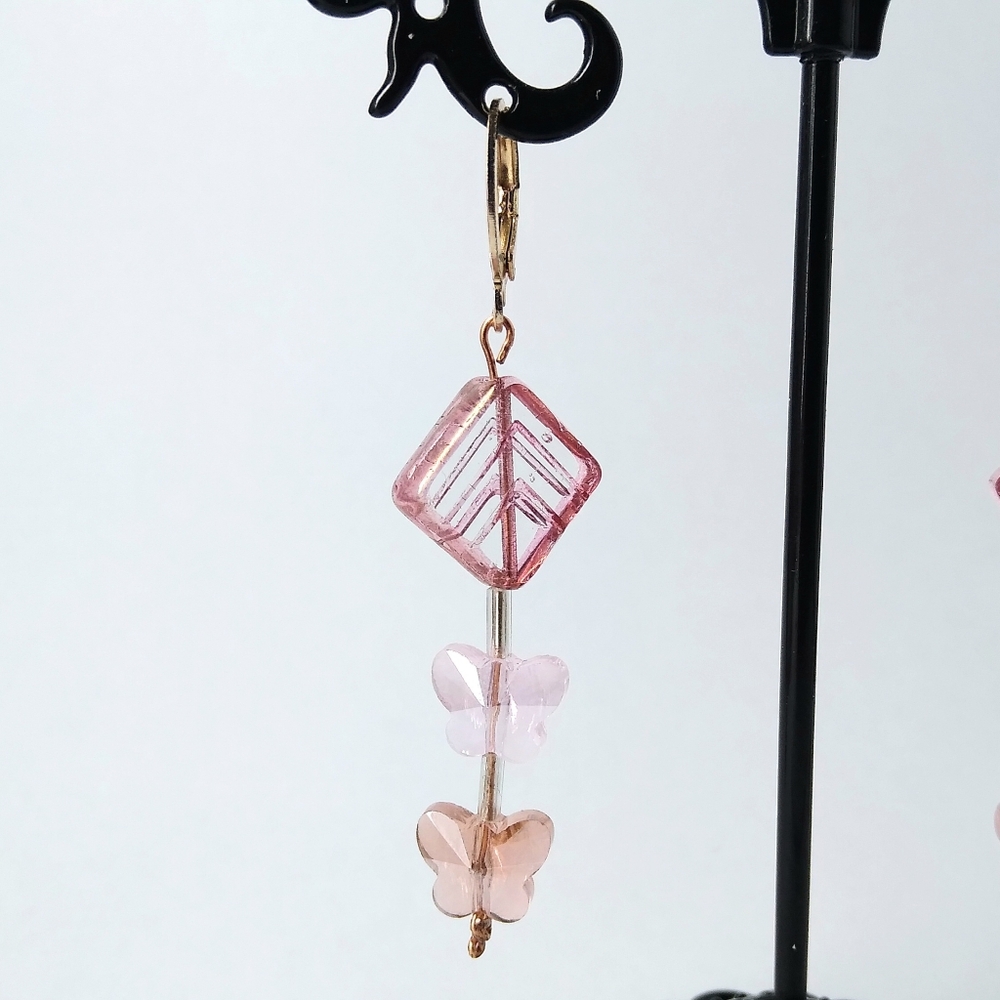Stunning Pink Butterfly Dangling Earrings - Picture 2 of 3